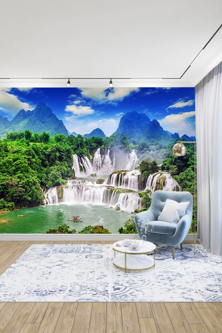 Şelale ve Dağ Manzaralı Doğal Peyzaj Duvar Kağıdı - Görsel 3