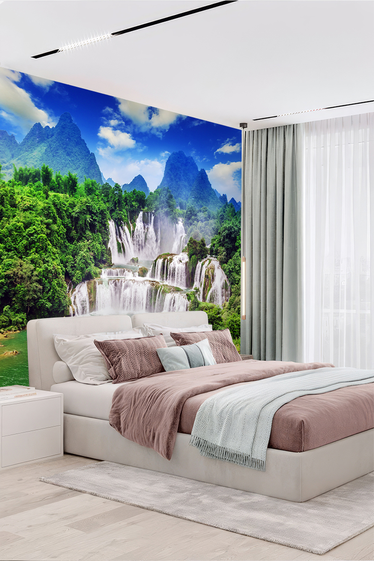 Şelale ve Dağ Manzaralı Doğal Peyzaj Duvar Kağıdı - Görsel 6