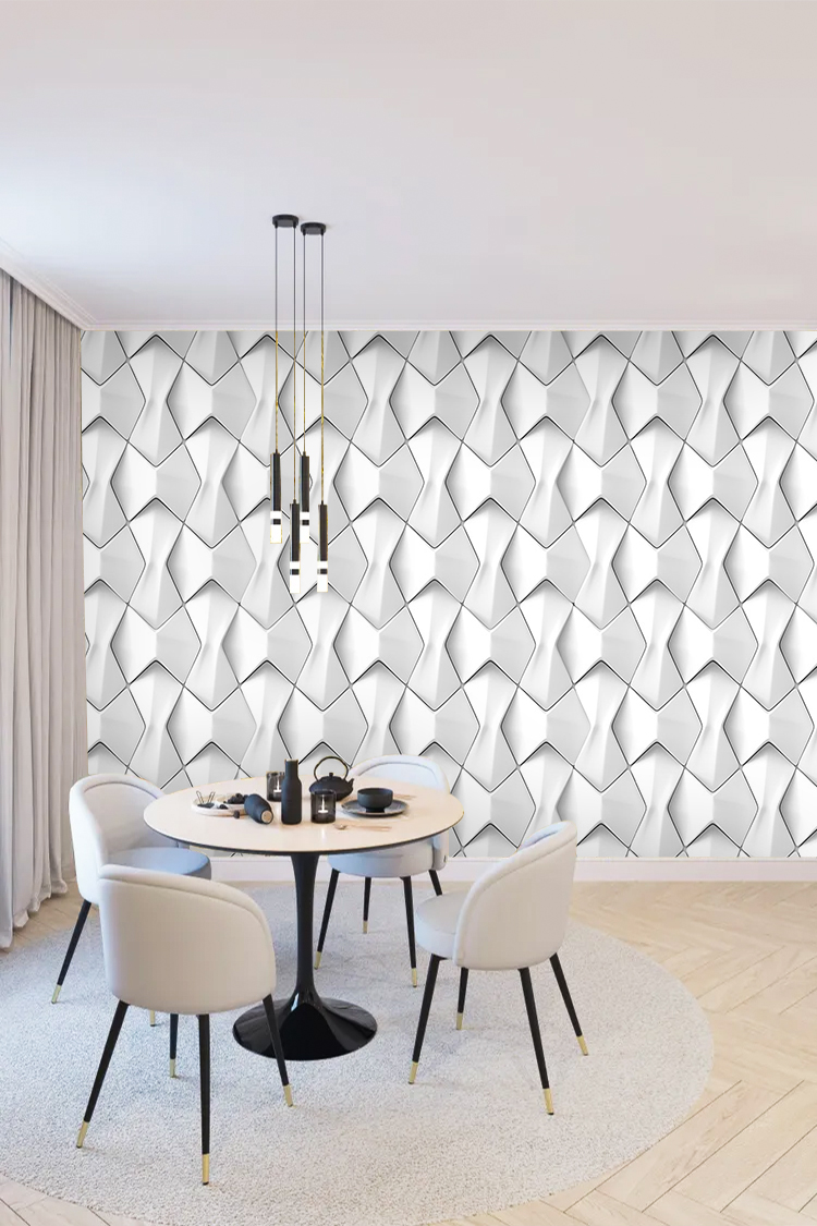 Modern Beyaz 3D Geometrik Desenli Duvar Kağıdı - Görsel 5
