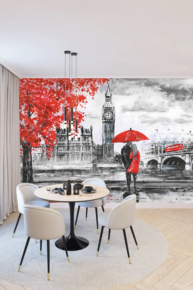 Big Ben ve Kırmızı Şemsiye Duvar Kağıdı