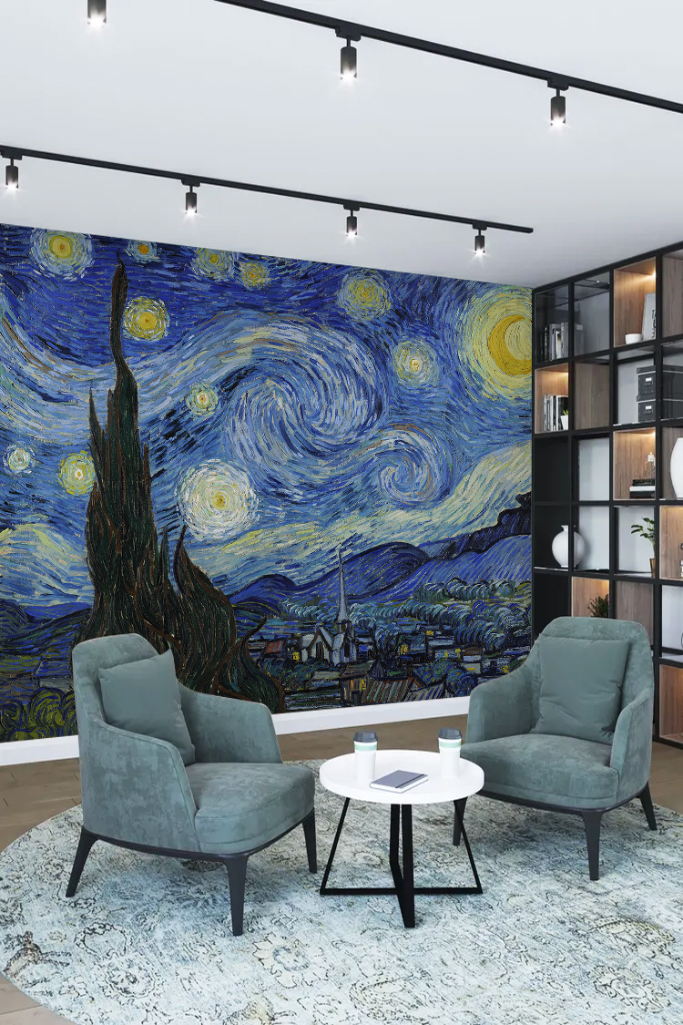 Van Gogh Yıldızlı Gece Tablosu Temalı Duvar Kağıdı