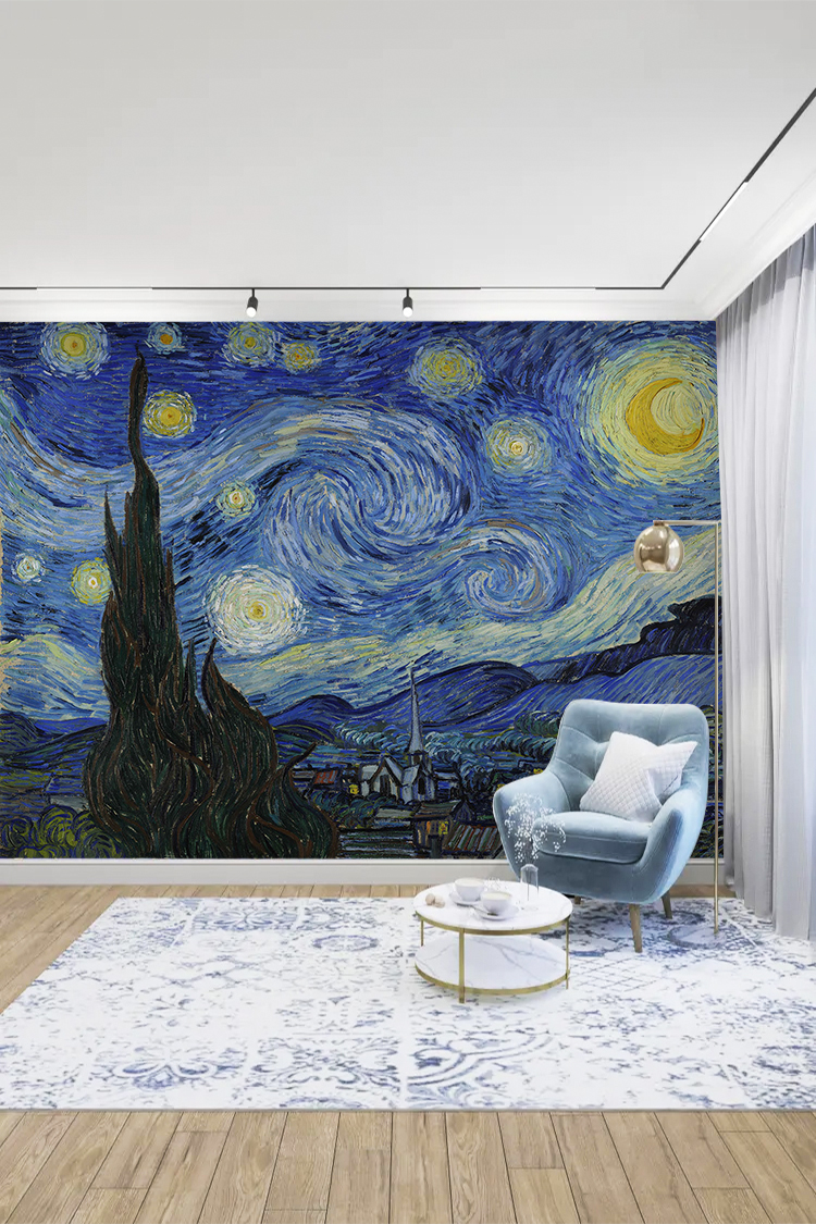 Van Gogh Yıldızlı Gece Tablosu Temalı Duvar Kağıdı - Görsel 2