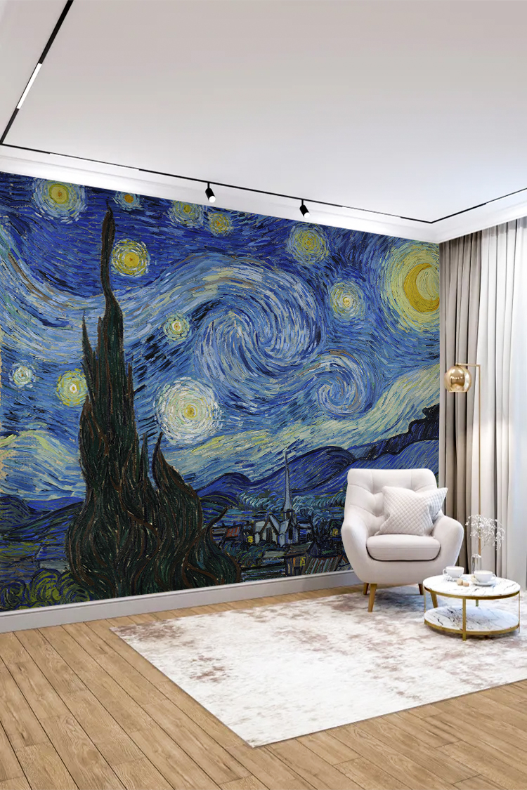 Van Gogh Yıldızlı Gece Tablosu Temalı Duvar Kağıdı - Görsel 3