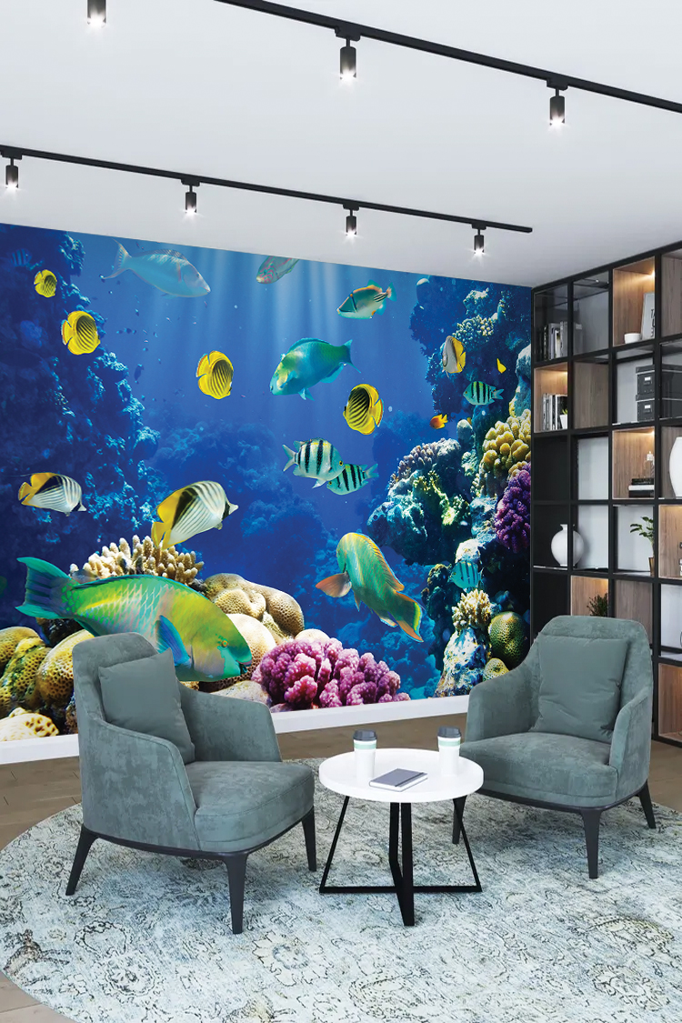 Mercan Resifi ve Tropikal Balık Manzaralı Duvar Kağıdı - Görsel 2