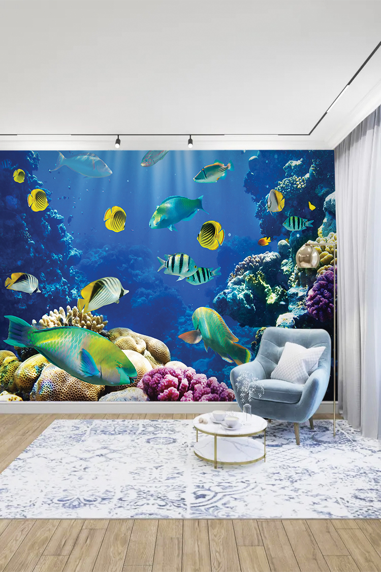 Mercan Resifi ve Tropikal Balık Manzaralı Duvar Kağıdı - Görsel 3