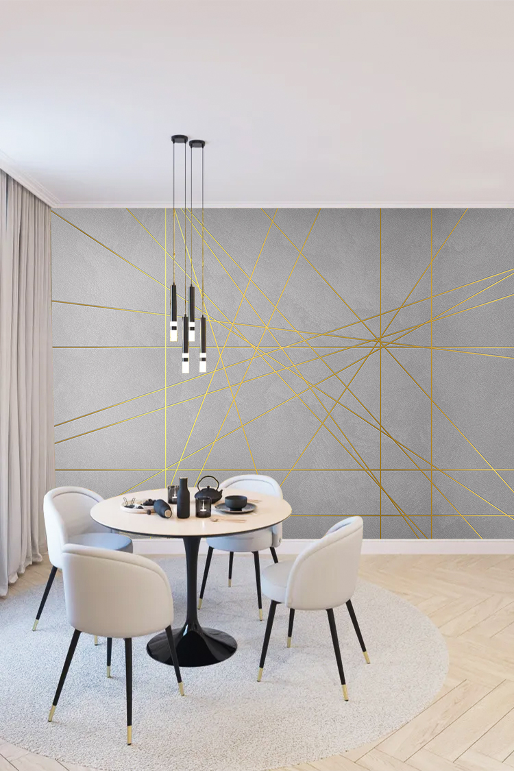 Altın Renkli Geometrik Desenli Modern Duvar Kağıdı