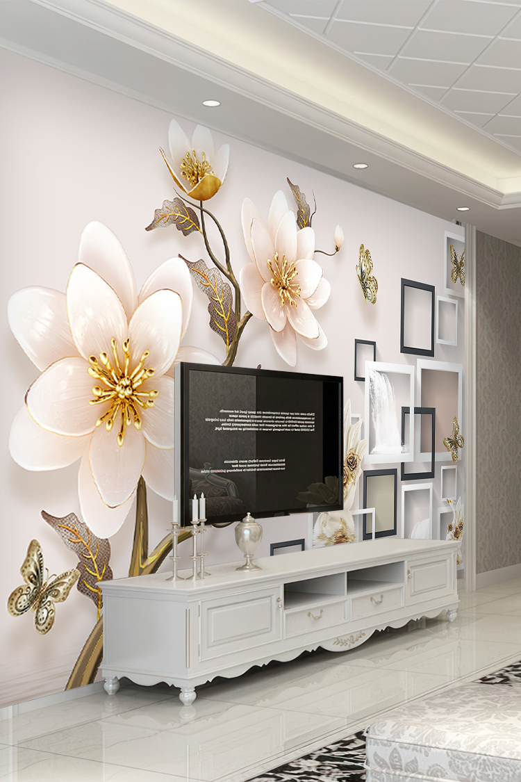 Zarif Çiçek Desenli ve Geometrik Çerçeveli Duvar Kağıdı - Görsel 6