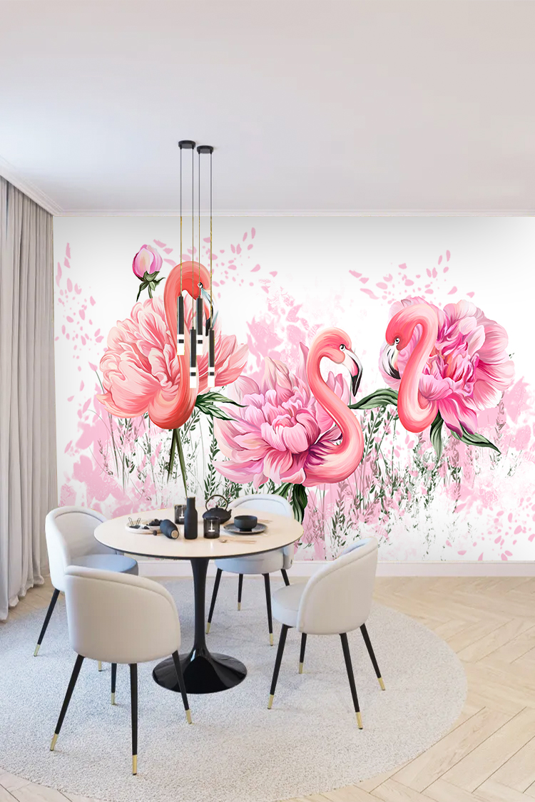 Flamingo ve Çiçek Desenli Duvar Kağıdı - Görsel 5