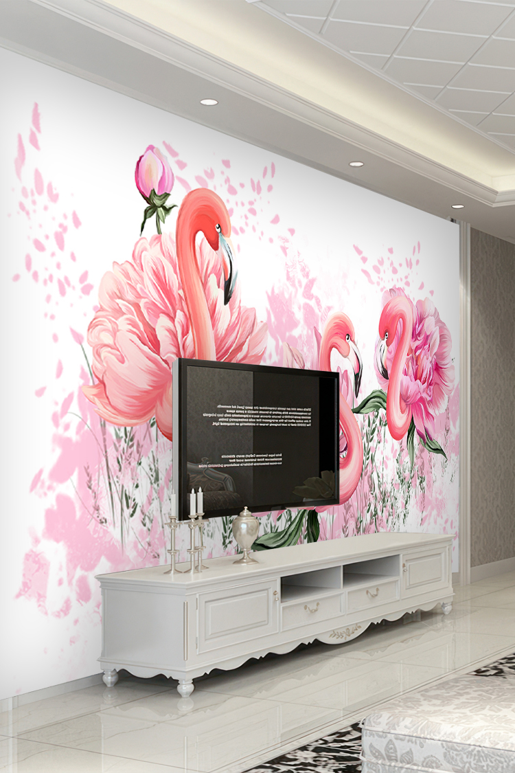 Flamingo ve Çiçek Desenli Duvar Kağıdı - Görsel 6