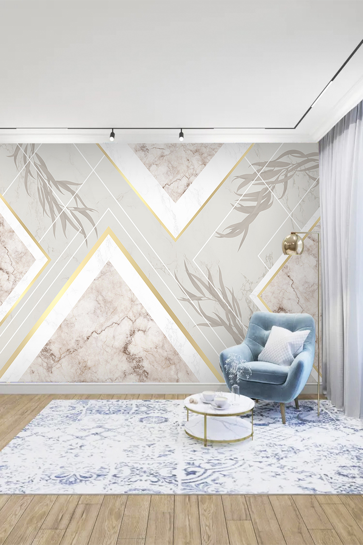 Altın Detaylı Mermer ve Geometrik Desenli Modern Duvar Kağıdı - Görsel 3