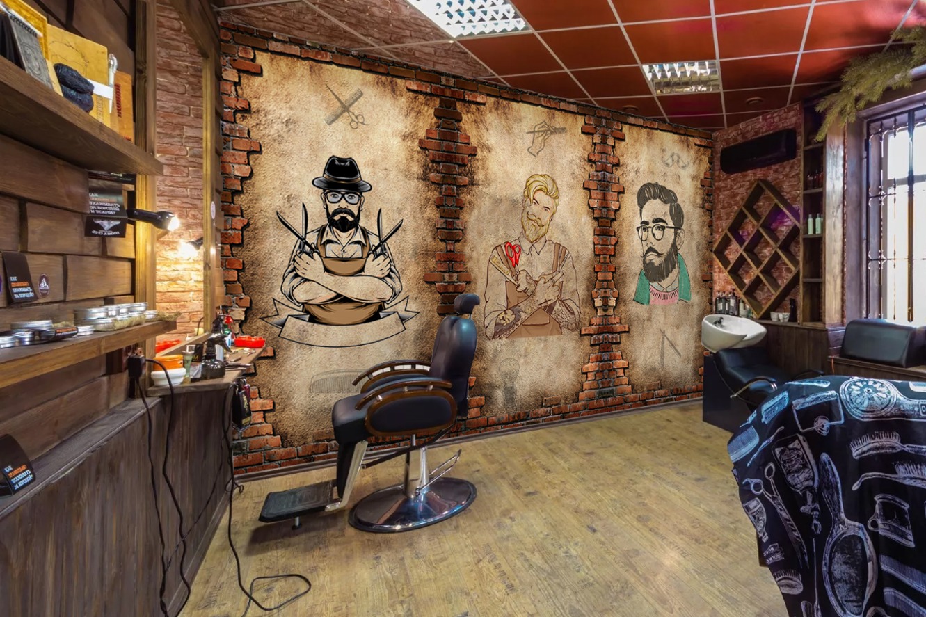 Vintage Tuğla Barber Duvar Kağıdı - Erkek Kuaför Salonu Dekoru - Görsel 2