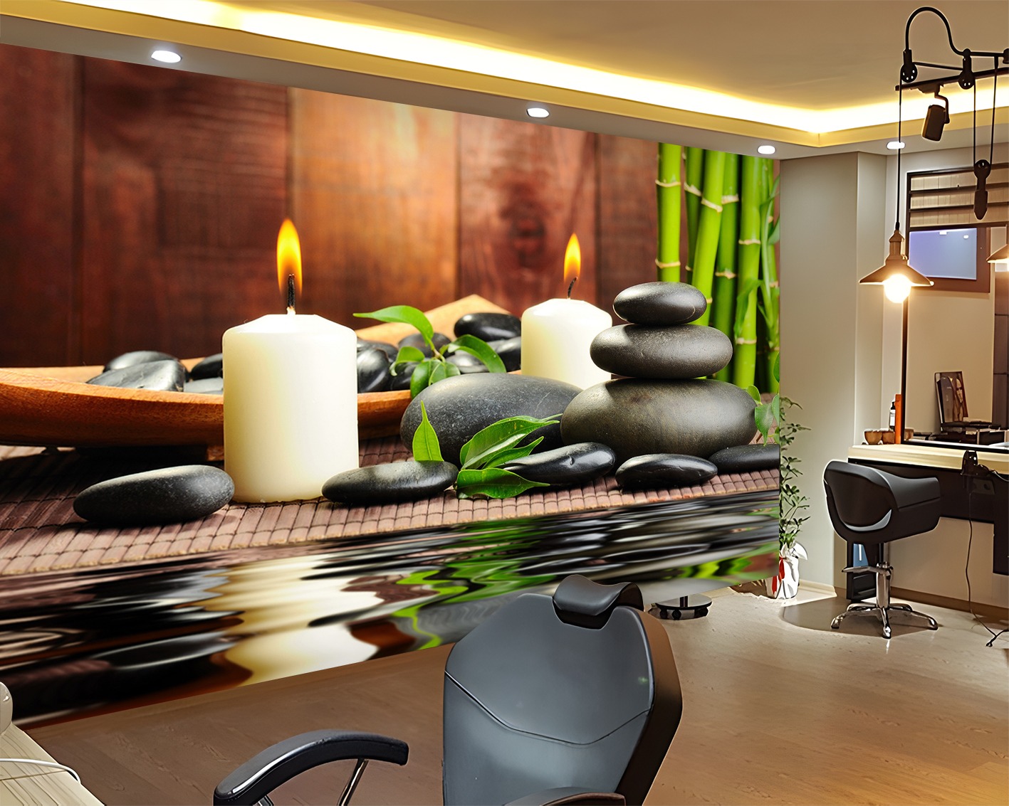 Mumlar ve Zen Taşları Temalı Spa Duvar Kağıdı - Görsel 4