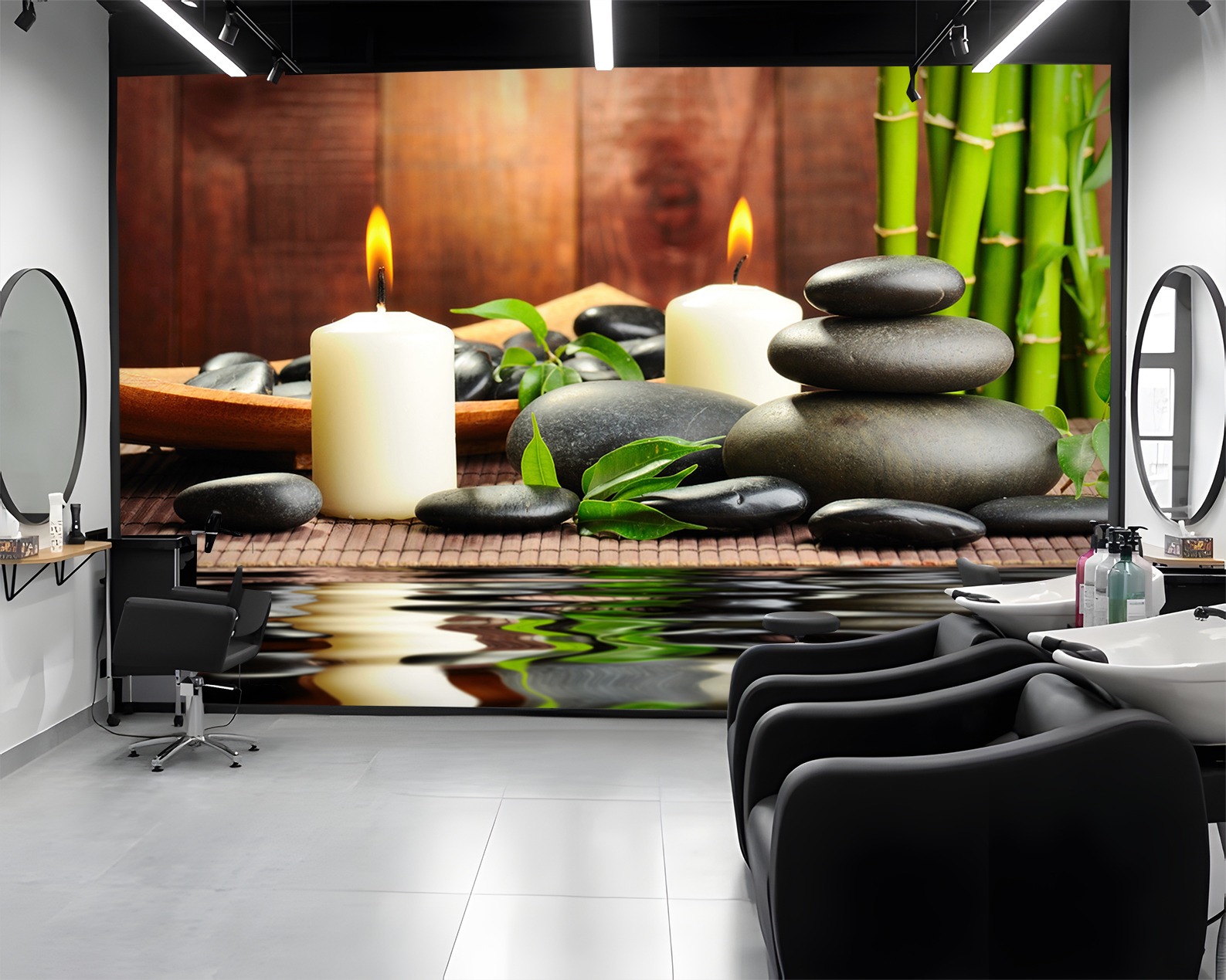 Mumlar ve Zen Taşları Temalı Spa Duvar Kağıdı - Görsel 3