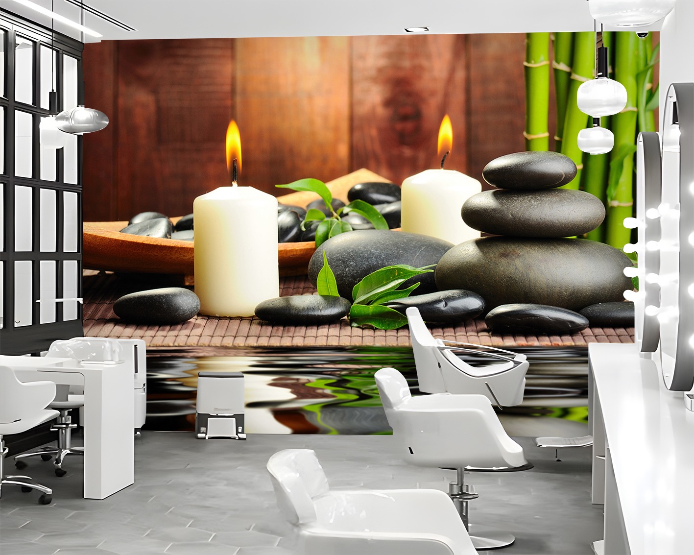 Mumlar ve Zen Taşları Temalı Spa Duvar Kağıdı