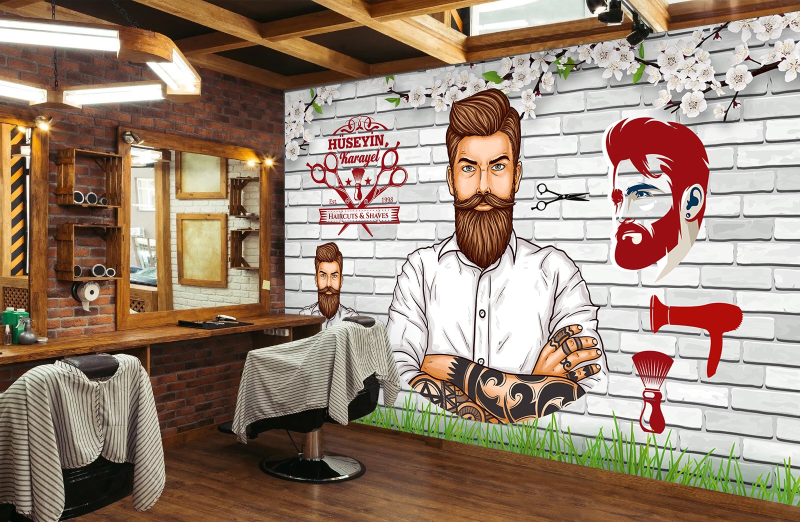 Karizmatik Berber Duvar Kağıdı - Beyaz Tuğla Desenli Salon Dekoru - Görsel 3