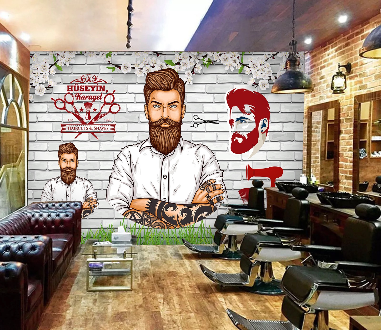 Karizmatik Berber Duvar Kağıdı - Beyaz Tuğla Desenli Salon Dekoru - Görsel 2