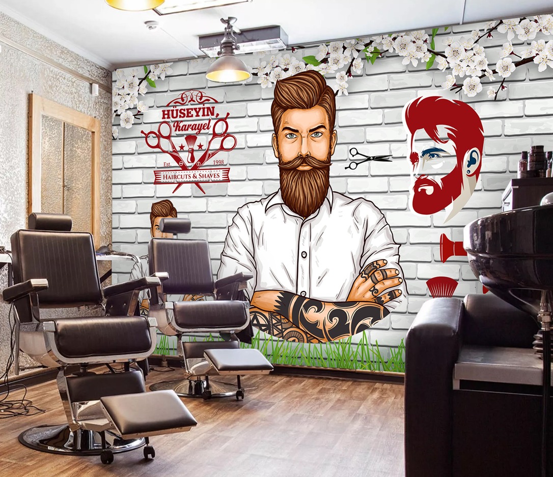 Karizmatik Berber Duvar Kağıdı - Beyaz Tuğla Desenli Salon Dekoru