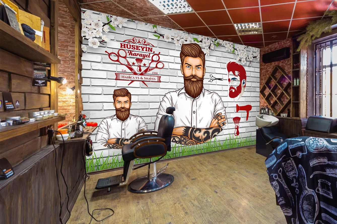 Karizmatik Berber Duvar Kağıdı - Beyaz Tuğla Desenli Salon Dekoru - Görsel 4