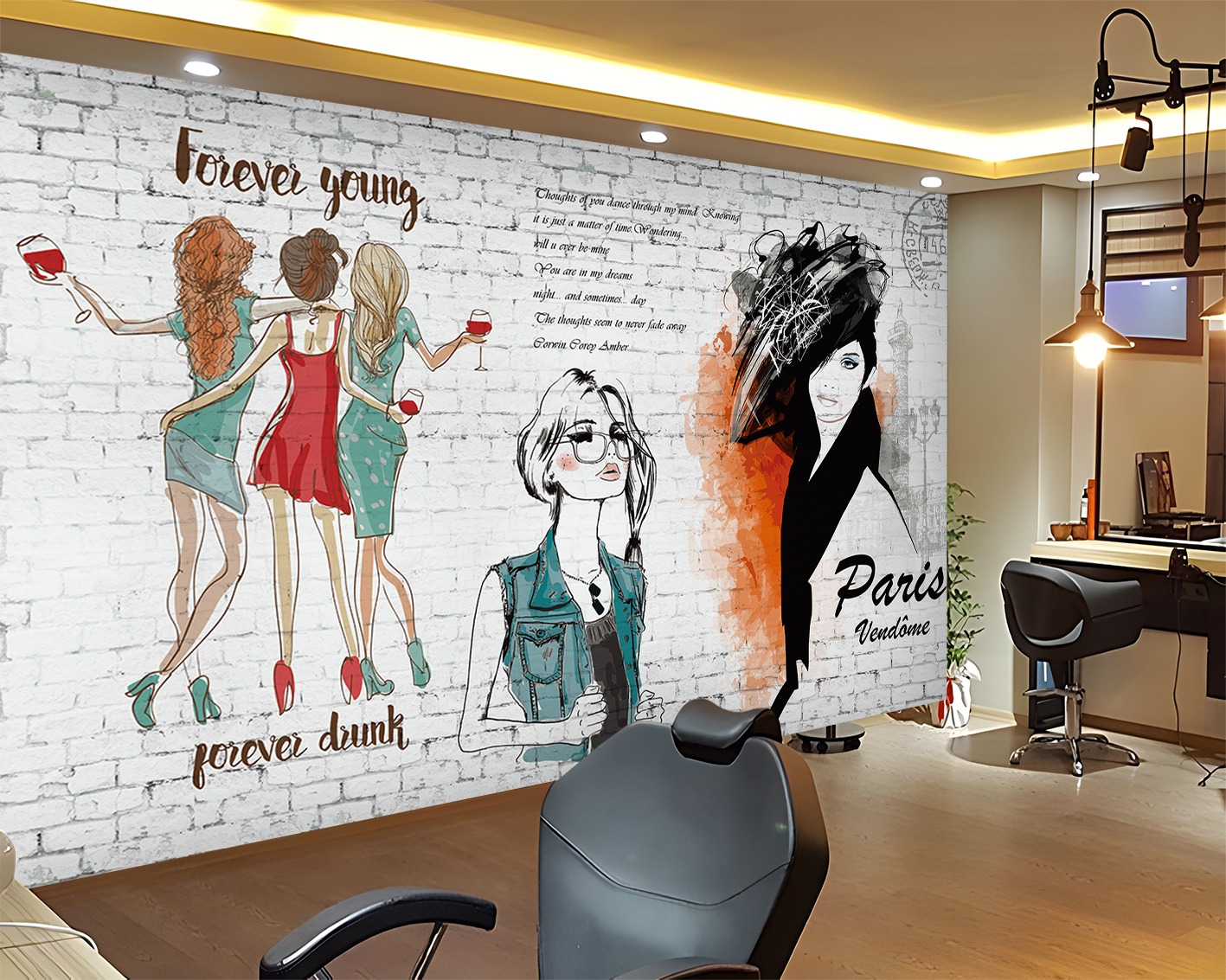 Genç Kadın Figürlü ve Grafiti Temalı Duvar Kağıdı - Görsel 2