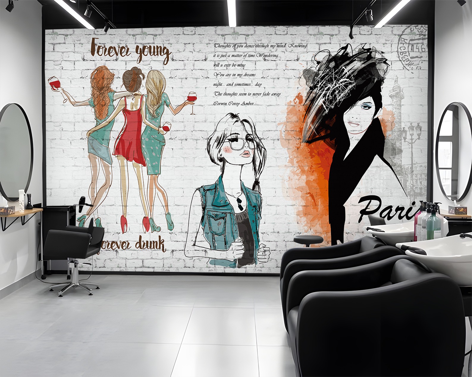 Genç Kadın Figürlü ve Grafiti Temalı Duvar Kağıdı - Görsel 4