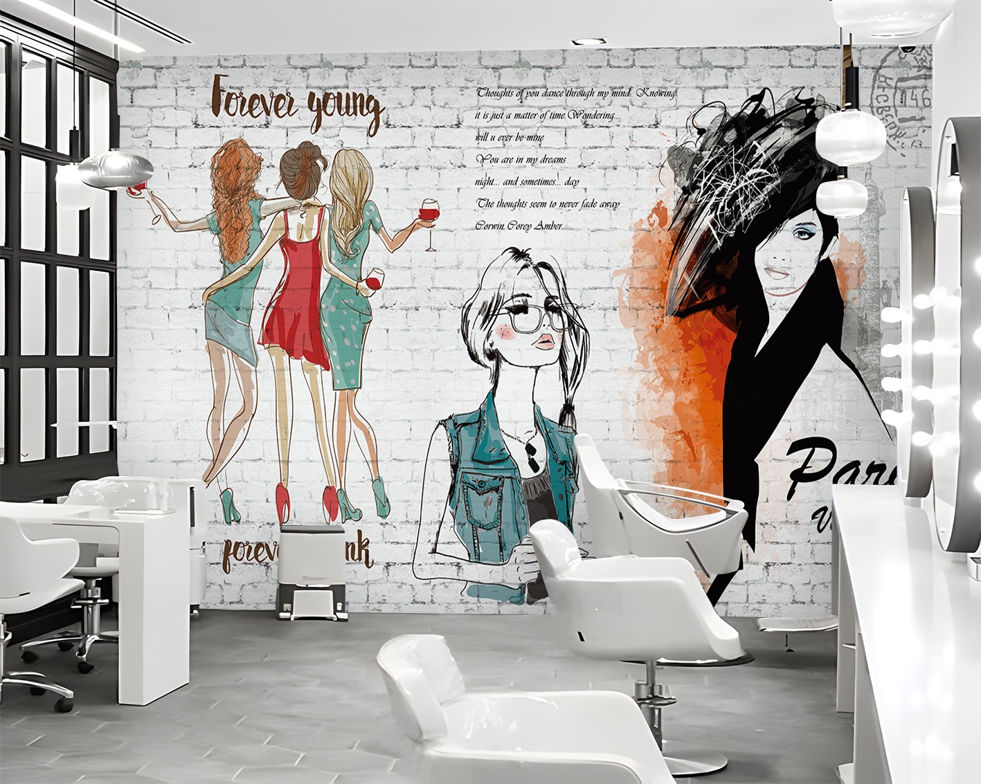 Genç Kadın Figürlü ve Grafiti Temalı Duvar Kağıdı