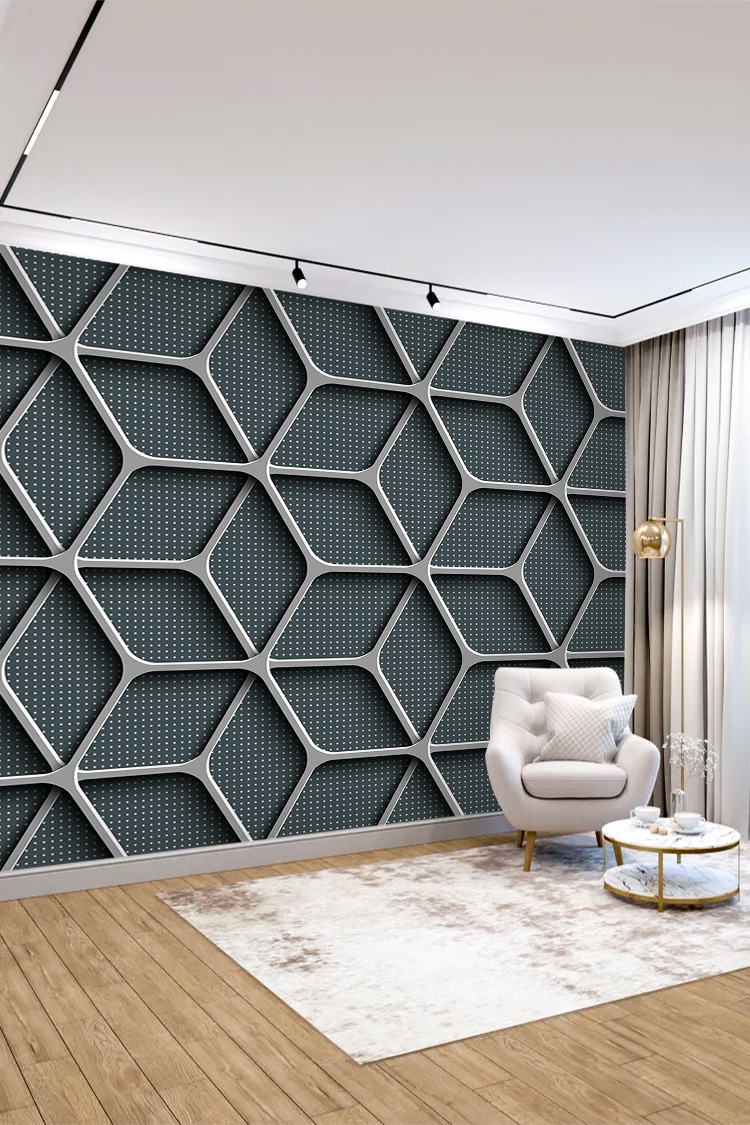 3D Altıgen Geometrik Duvar Kağıdı - Görsel 3