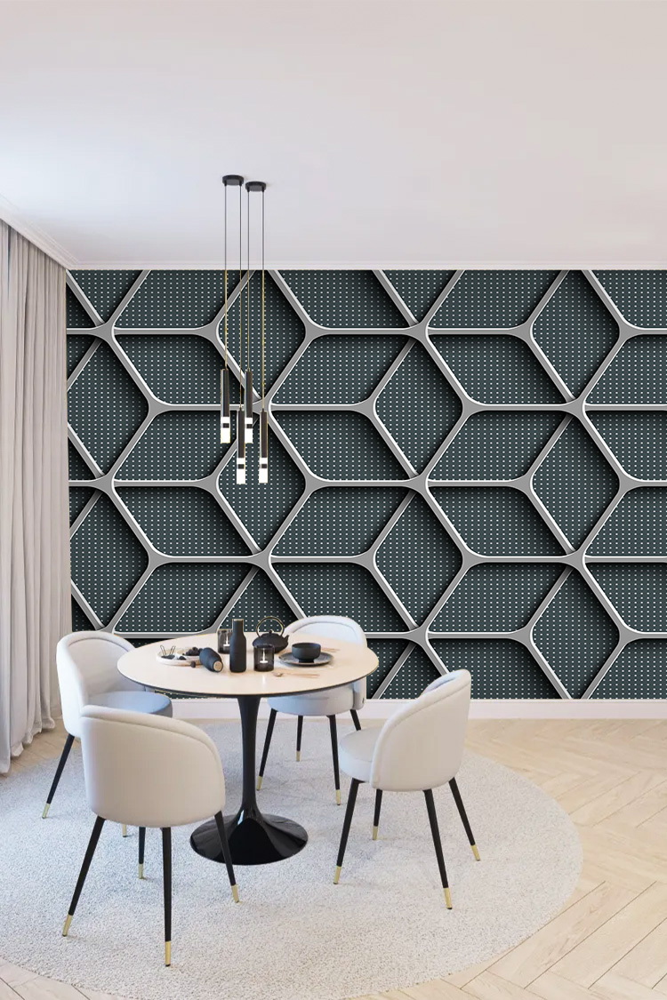3D Altıgen Geometrik Duvar Kağıdı - Görsel 2