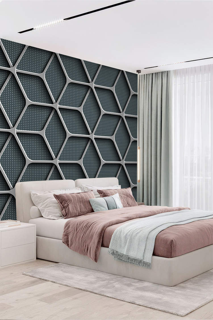 3D Altıgen Geometrik Duvar Kağıdı - Görsel 5