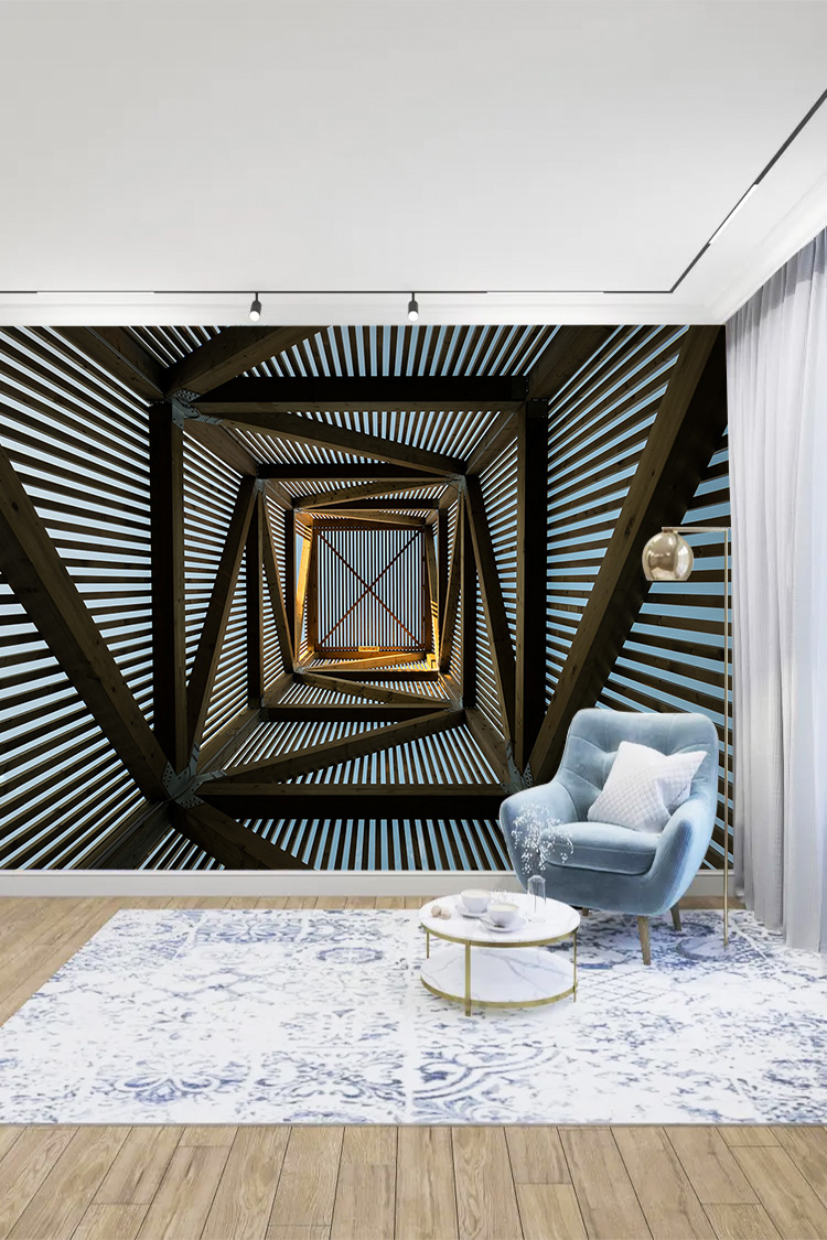 3D Geometrik Derinlik Efektli Duvar Kağıdı - Görsel 6