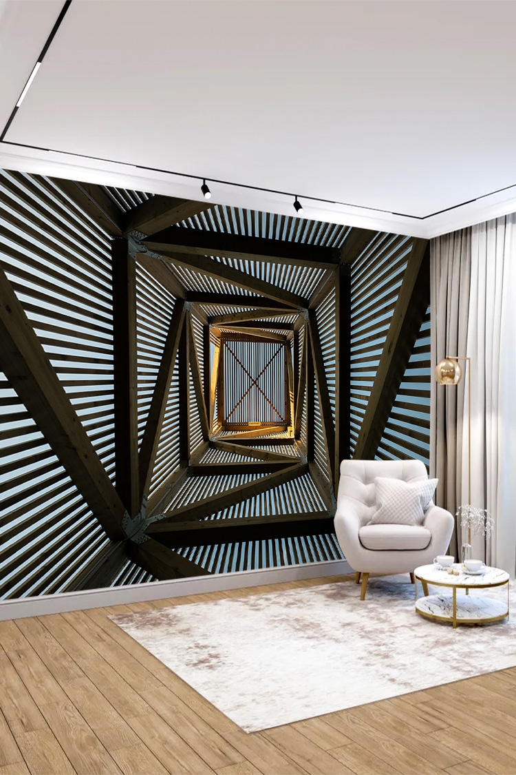 3D Geometrik Derinlik Efektli Duvar Kağıdı - Görsel 2