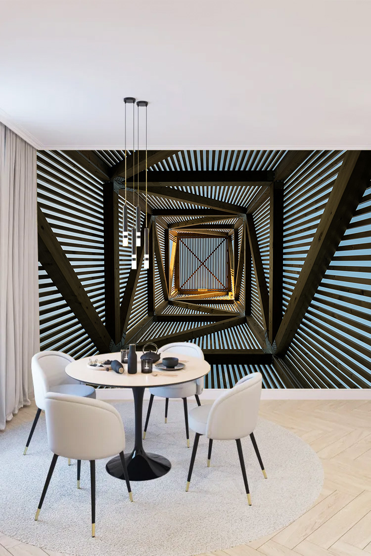 3D Geometrik Derinlik Efektli Duvar Kağıdı