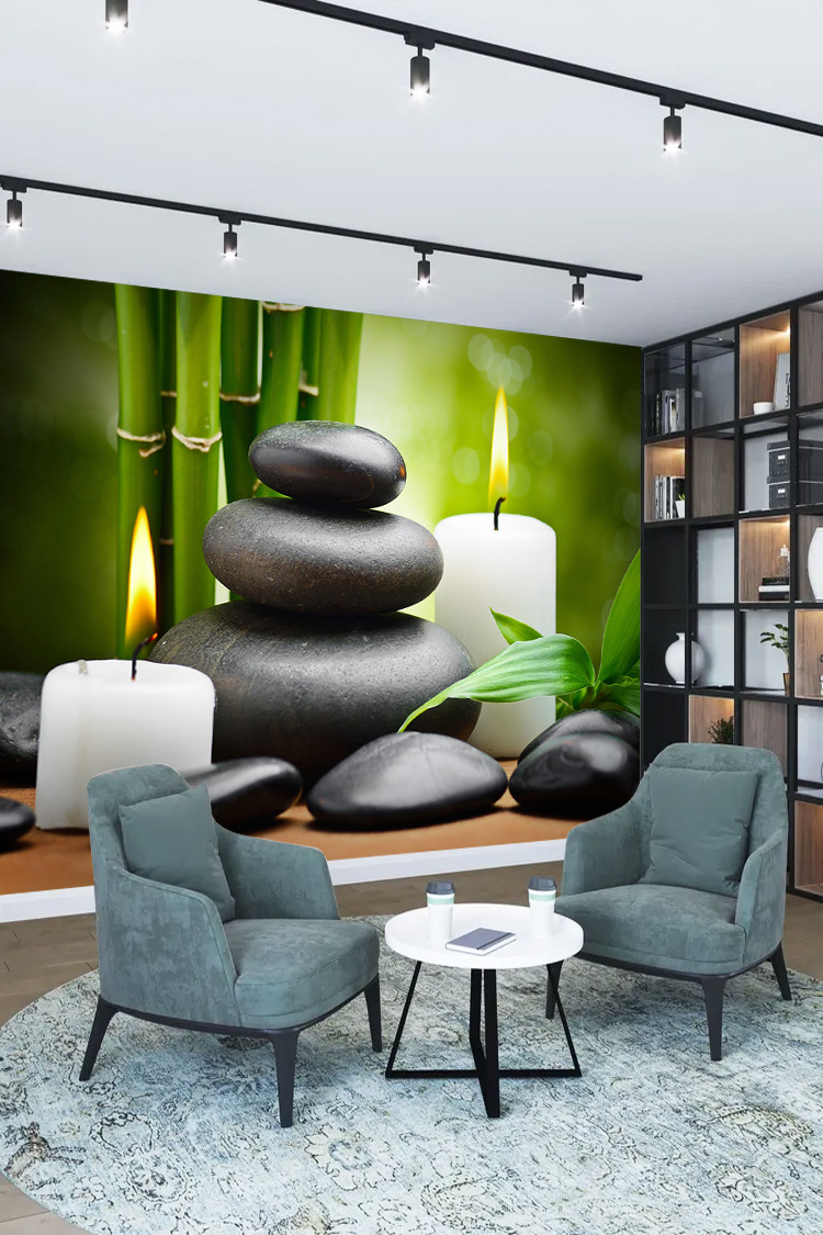 Spa Zen Taş ve Mum Temalı Duvar Kağıdı - Görsel 6