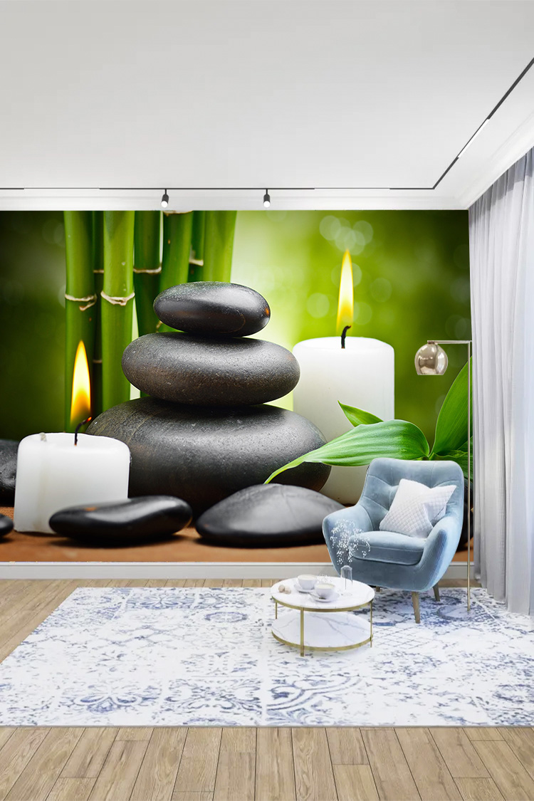 Spa Zen Taş ve Mum Temalı Duvar Kağıdı