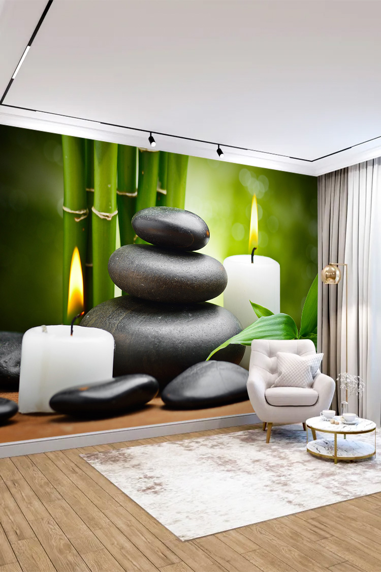 Spa Zen Taş ve Mum Temalı Duvar Kağıdı - Görsel 5