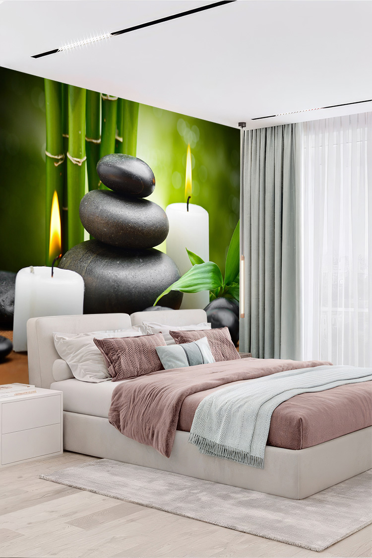 Spa Zen Taş ve Mum Temalı Duvar Kağıdı - Görsel 3