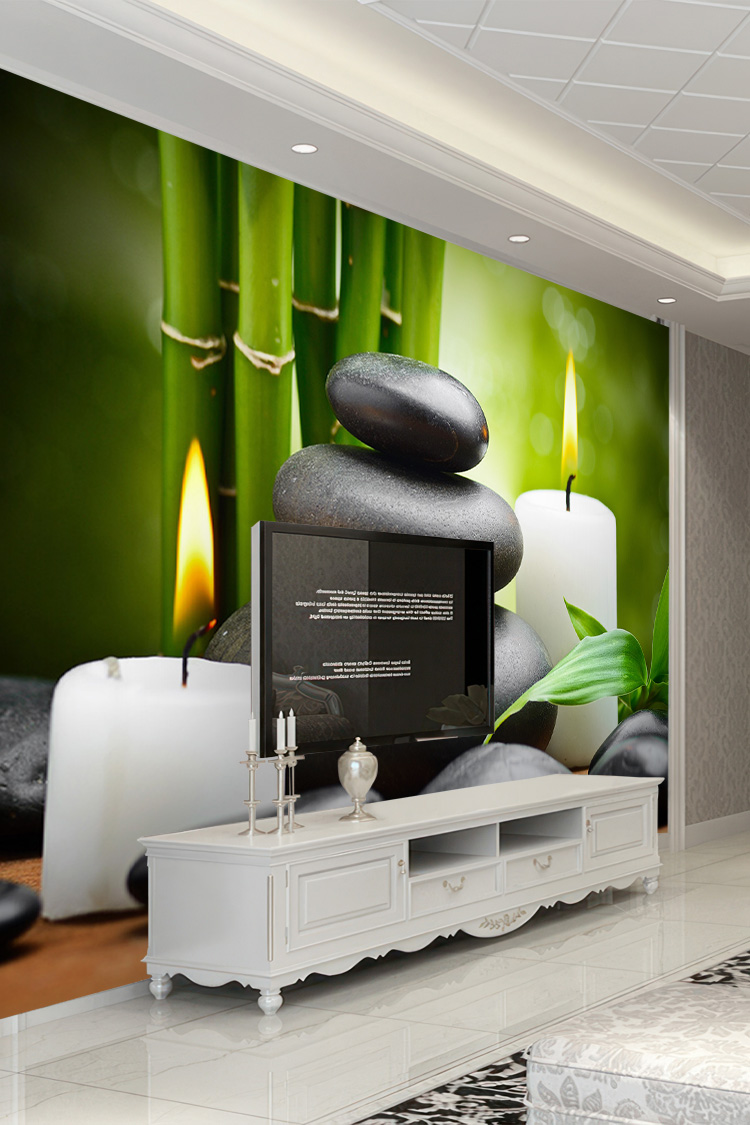 Spa Zen Taş ve Mum Temalı Duvar Kağıdı - Görsel 2