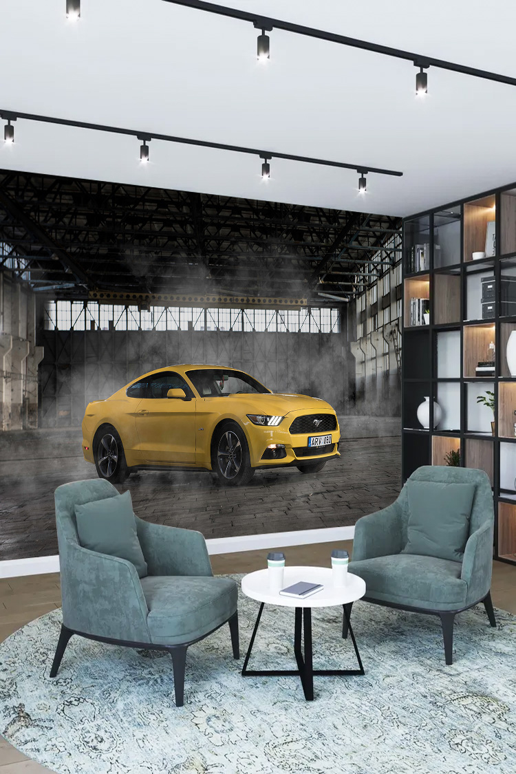 Sarı Spor Coupe Araba Desenli Duvar Kağıdı - Görsel 4