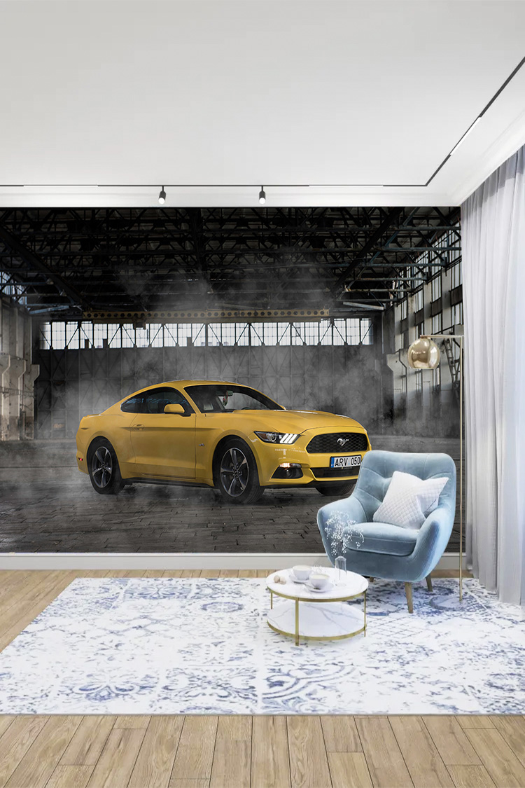 Sarı Spor Coupe Araba Desenli Duvar Kağıdı