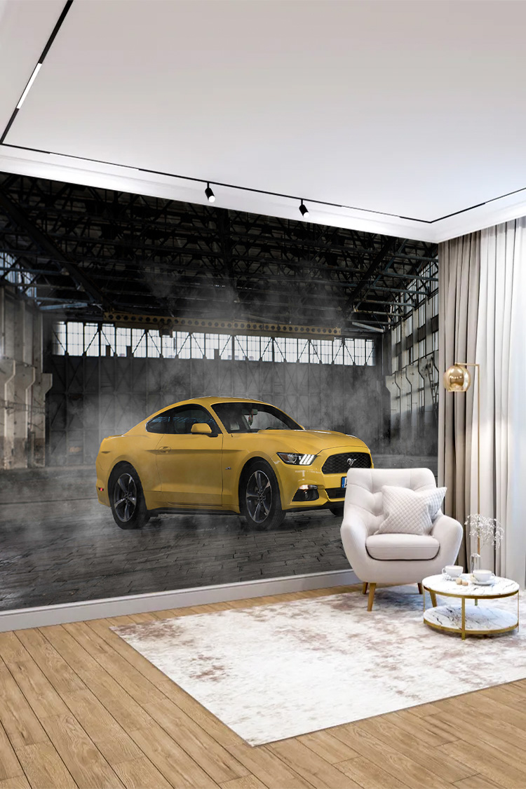 Sarı Spor Coupe Araba Desenli Duvar Kağıdı - Görsel 3