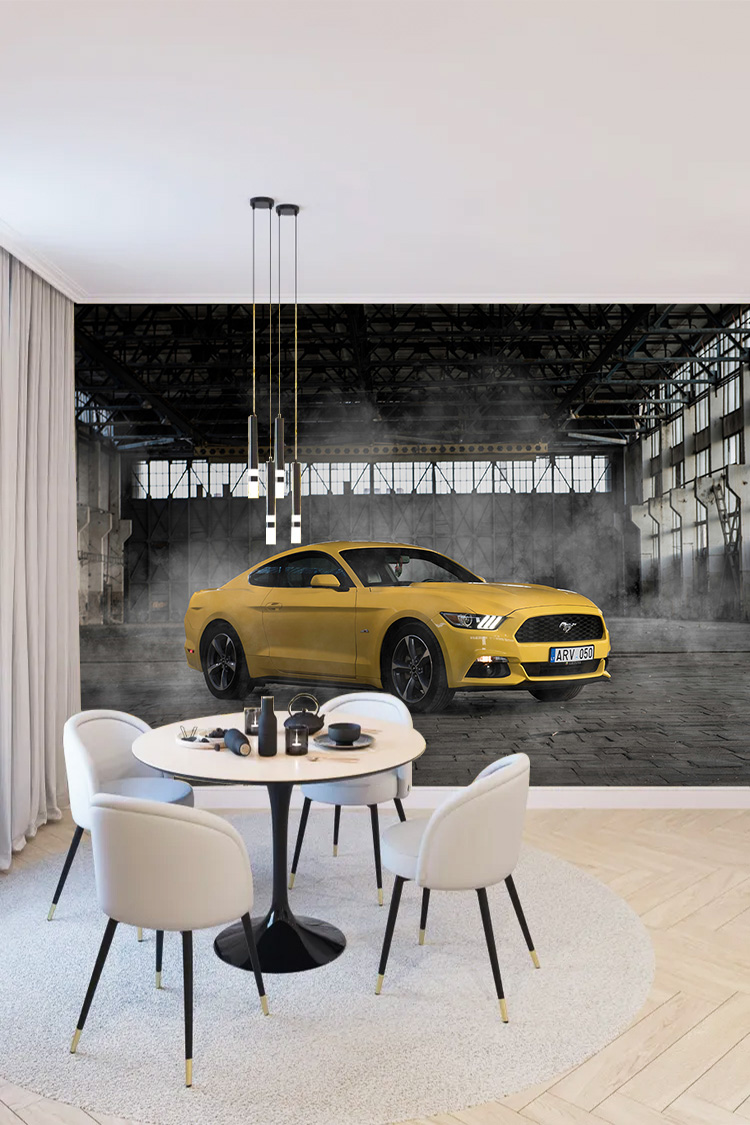 Sarı Spor Coupe Araba Desenli Duvar Kağıdı - Görsel 2