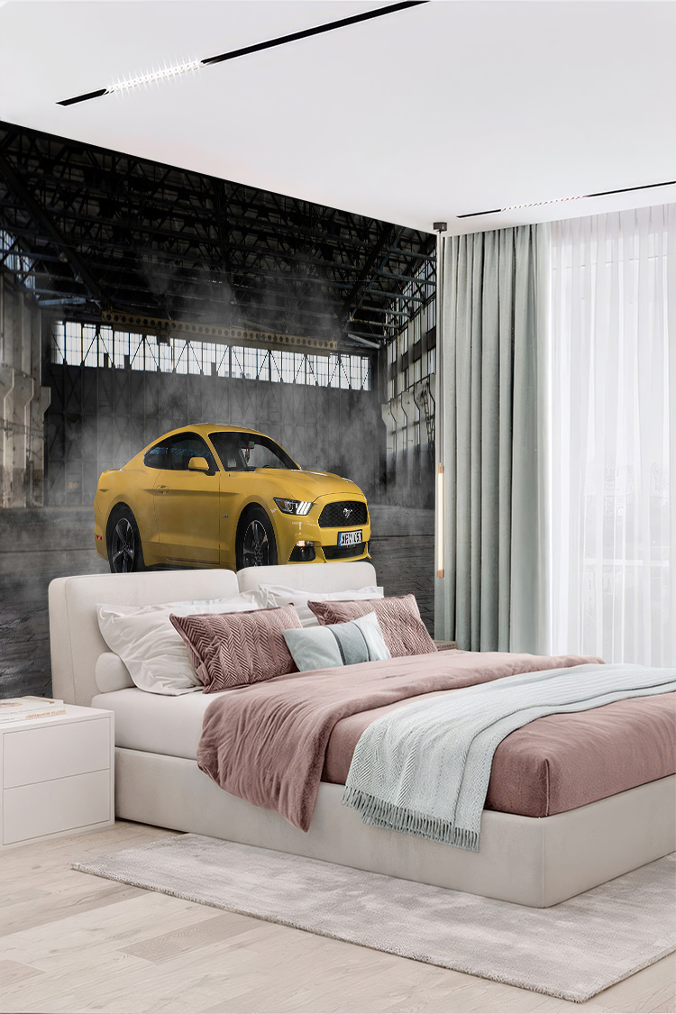 Sarı Spor Coupe Araba Desenli Duvar Kağıdı - Görsel 5