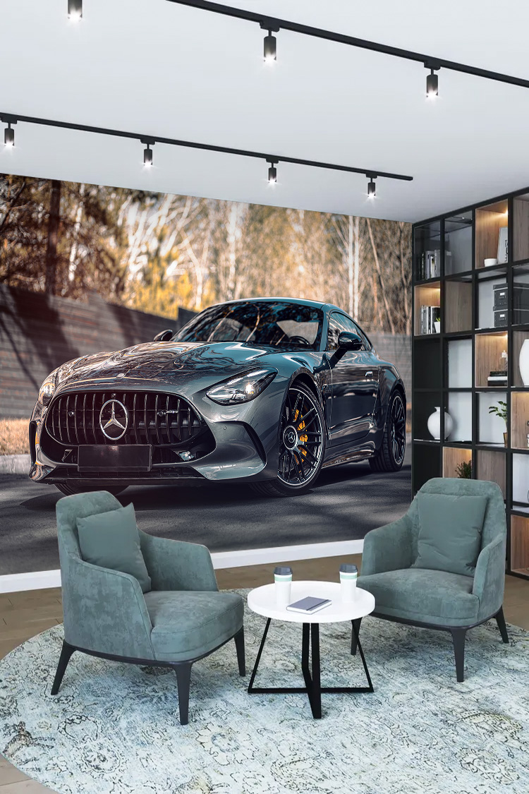 Gri Lüks Spor Coupe Araba Desenli Duvar Kağıdı - Görsel 4