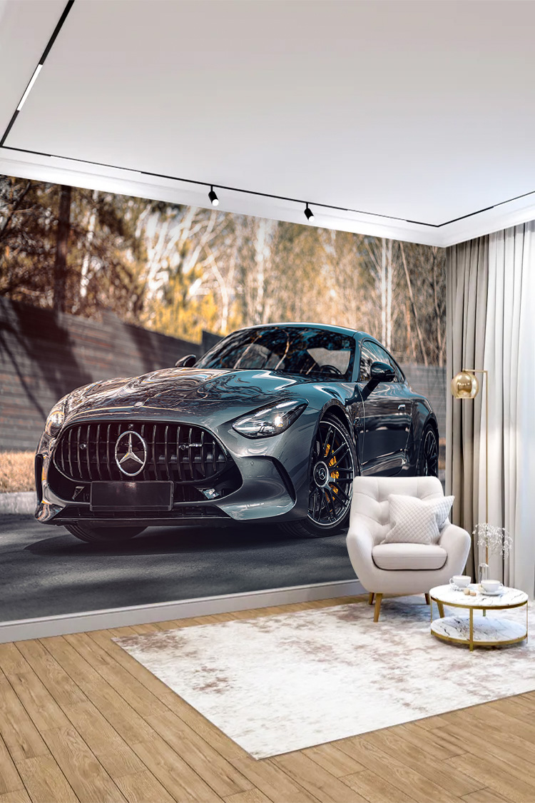 Gri Lüks Spor Coupe Araba Desenli Duvar Kağıdı - Görsel 3
