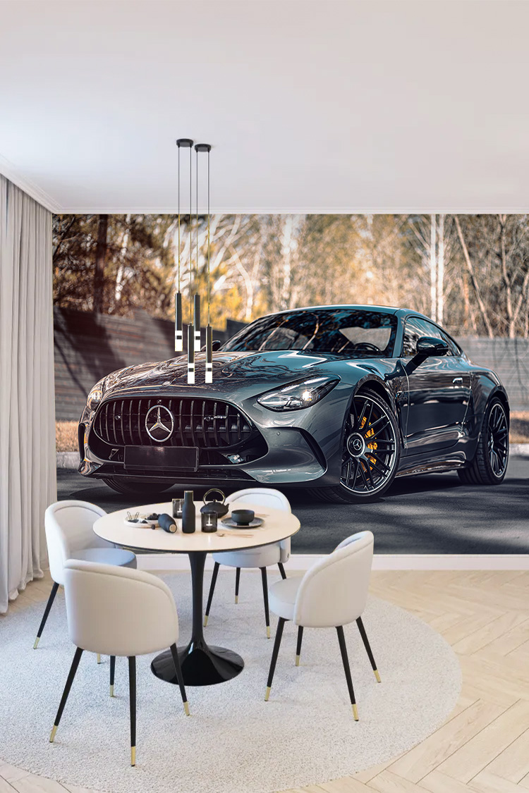 Gri Lüks Spor Coupe Araba Desenli Duvar Kağıdı