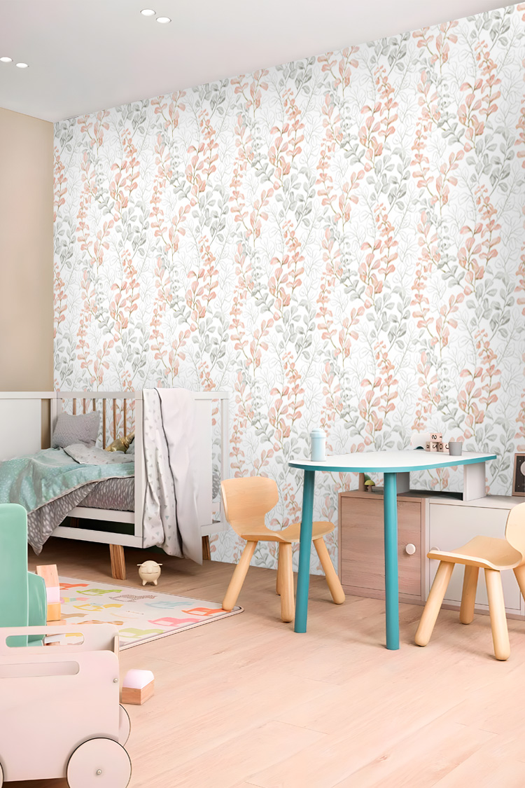 Pastel Yaprak Desenli Botanik Duvar Kağıdı