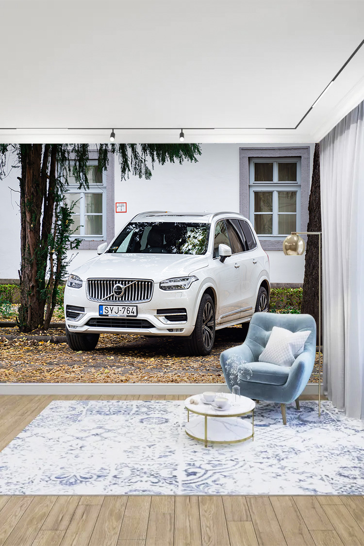 Beyaz Lüks SUV Araç Desenli Duvar Kağıdı - Görsel 3