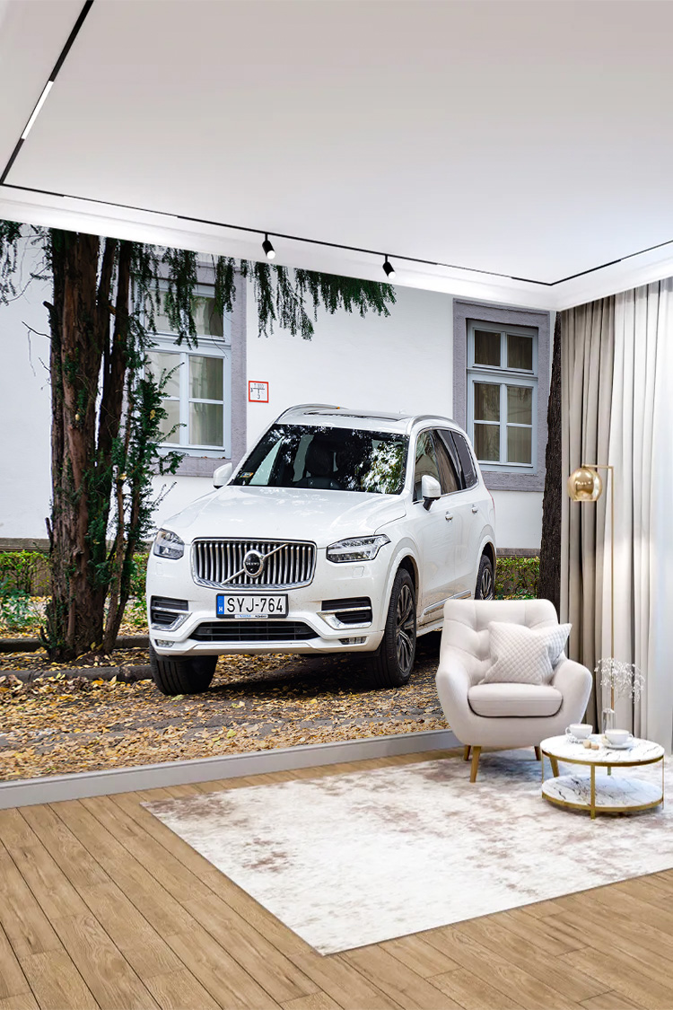 Beyaz Lüks SUV Araç Desenli Duvar Kağıdı - Görsel 4