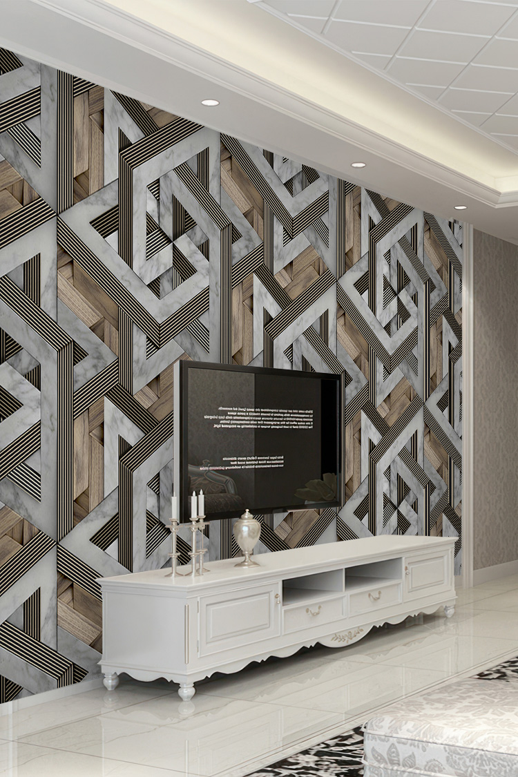 3D Geometrik Ahşap Desenli Duvar Kağıdı - Görsel 6