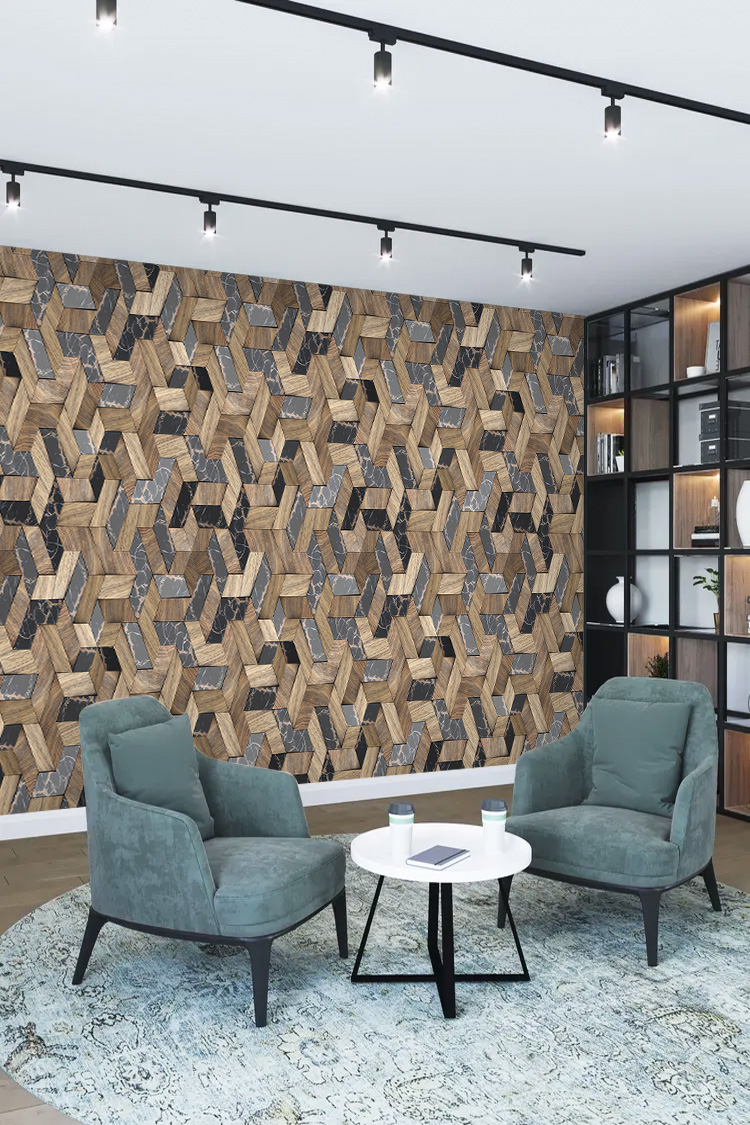 Geometrik Ahşap Desenli Modern Duvar Kağıdı - Görsel 4
