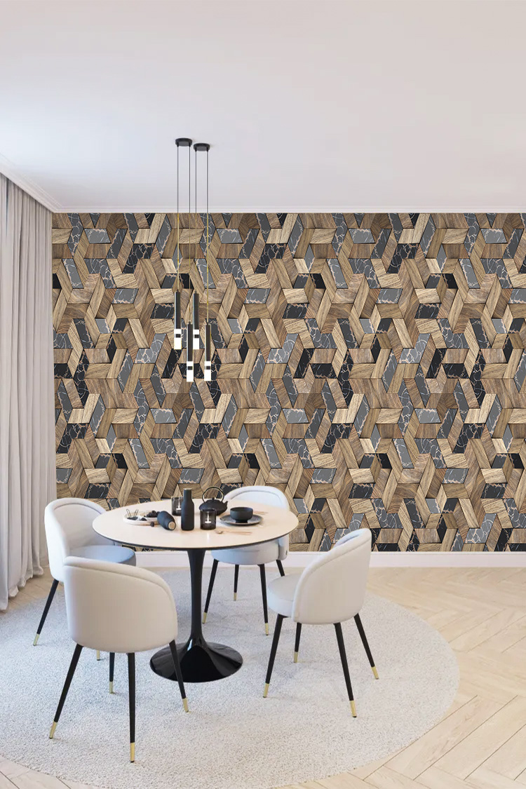 Geometrik Ahşap Desenli Modern Duvar Kağıdı